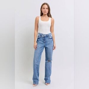 High Waist Judy Blue Rigid Magic Criss-Cross Waistband Dad  Denim Jeans
